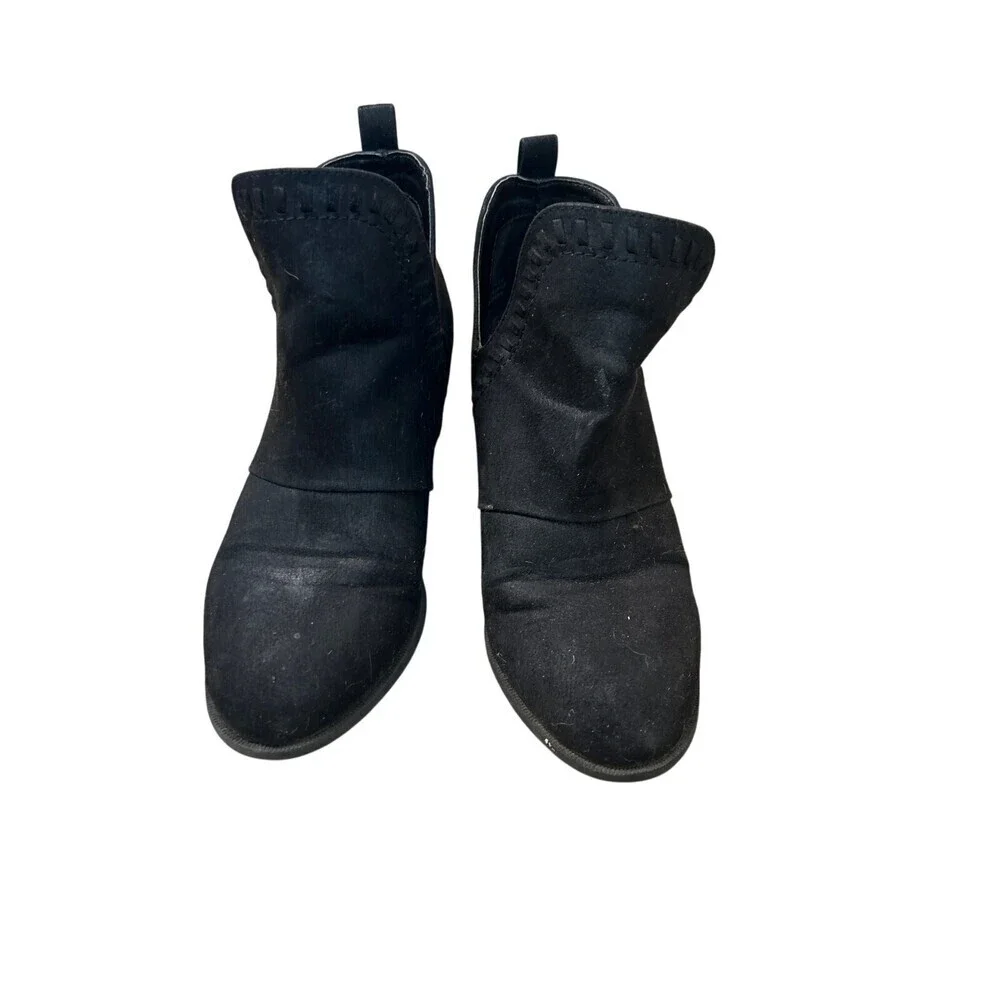 Rock Candy Black suede ankle boots cutout booties low black leather SZ 6.5